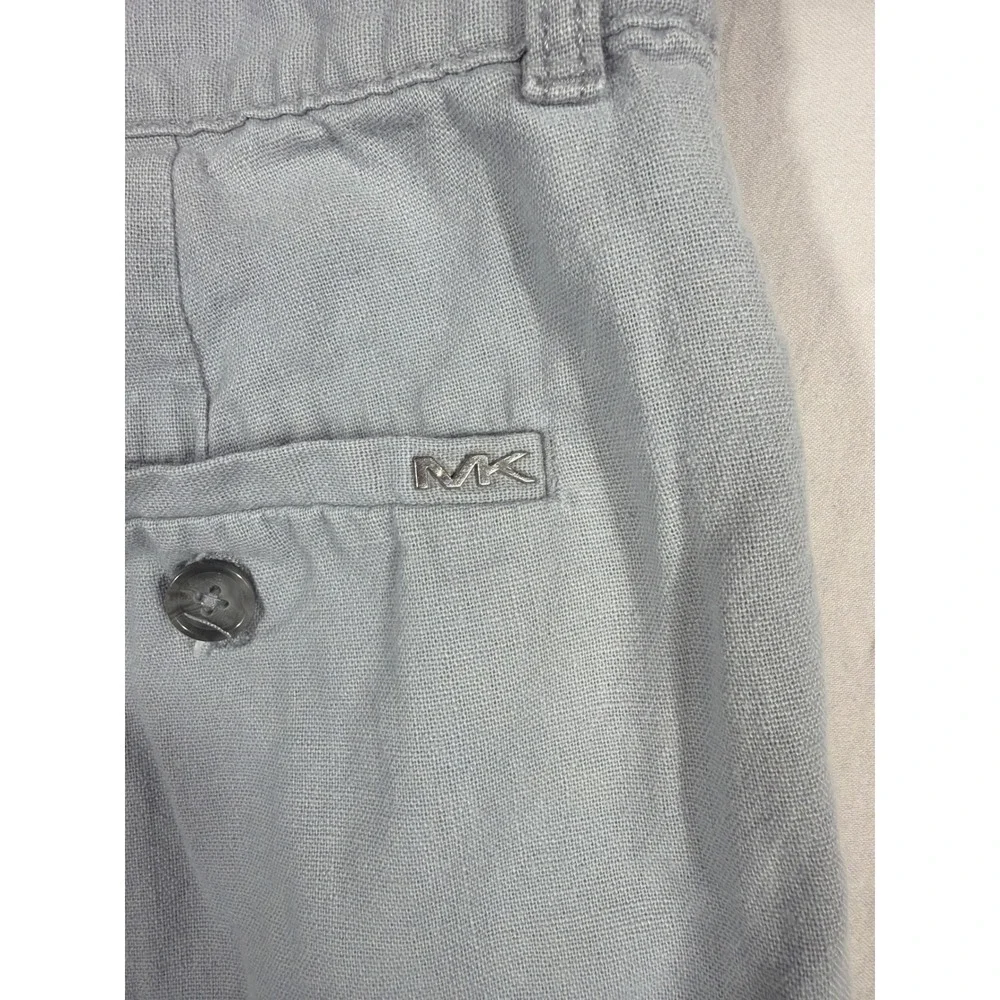 Michael Kors Mens Light Blue Grey Linen Blend Flat Front Shorts Size 36 MK Logo